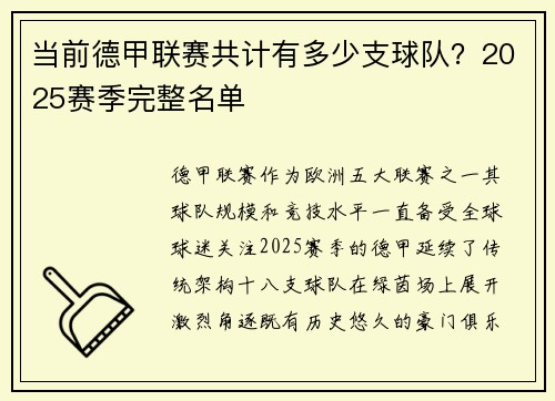 当前德甲联赛共计有多少支球队？2025赛季完整名单